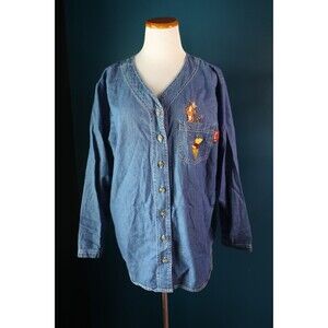 Vintage Winnie the Pooh 18/20W Denim Chambray Top Long Sleeve Button Down